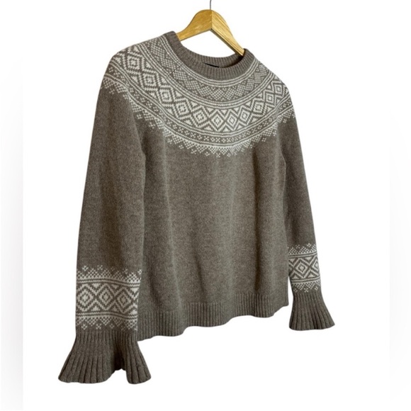 JCREW Merino Wool Fair Isle Bell Sleeve Tan Sweater Small - Picture 2 of 7